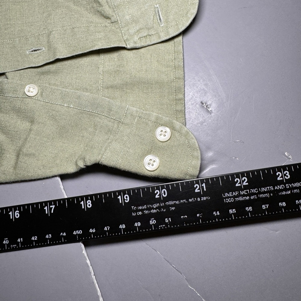 Brooks Brothers Sport Shirt Mens M Medium Green 100 Irish Linen Vintage Long - Picture 9 of 9